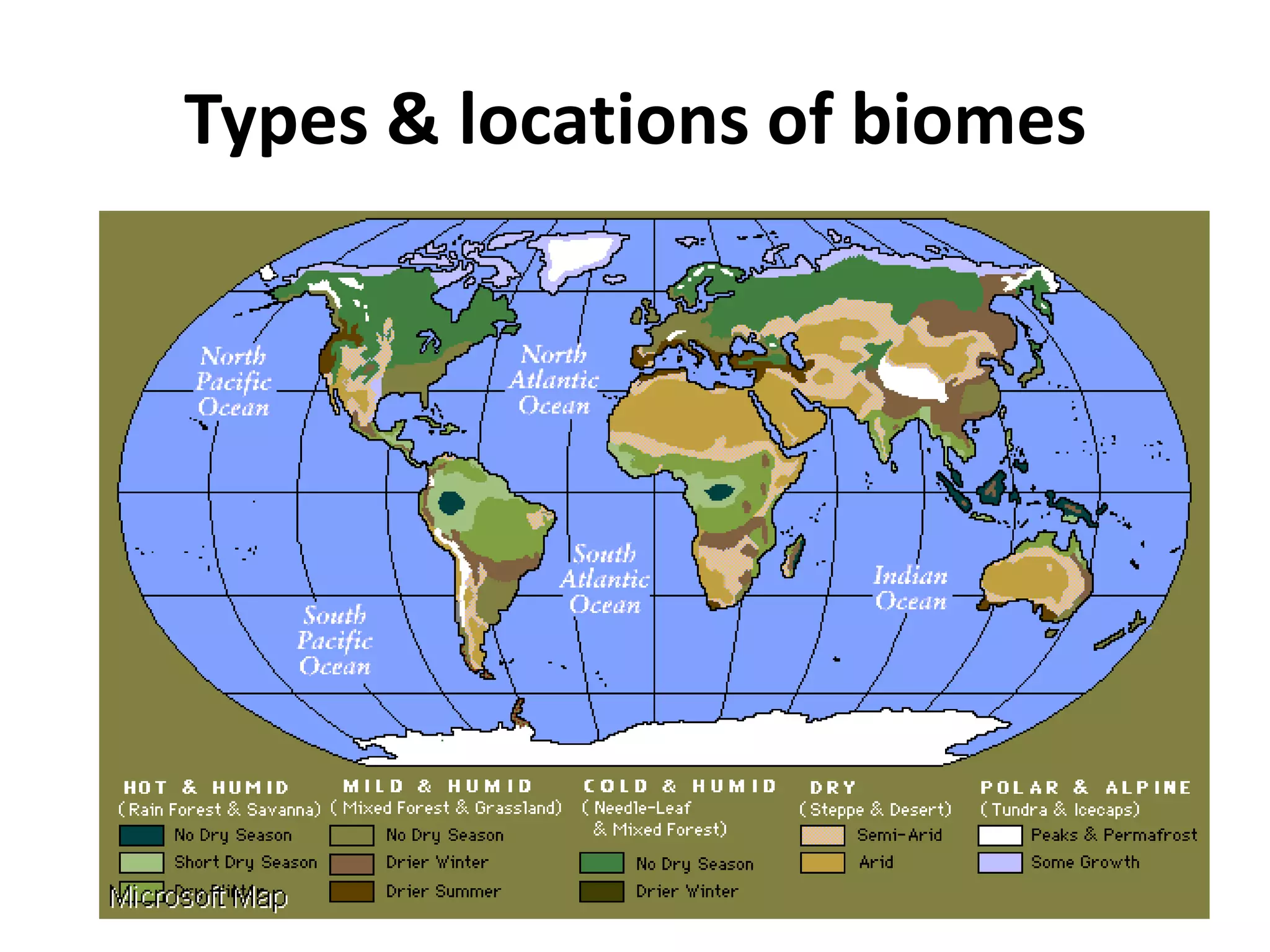 Types & locations of biomes
 