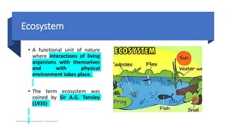 Ecosystem
• A functional unit of nature
where interactions of living
organisms with themselves
and with physical
environment takes place.
• The term ecosystem was
coined by Sir A.G. Tansley
(1935)
Shubhadeep Bhattacharjee/ Eureka Classes
 