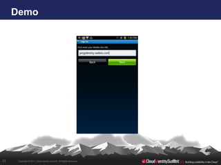 Demo




21    Copyright © 2011. Cloud Identity Summit. All Rights Reserved.
 