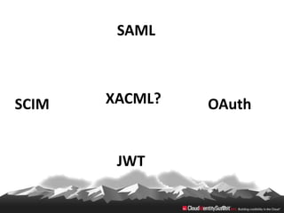 SAML



SCIM   XACML?   OAuth


        JWT
 