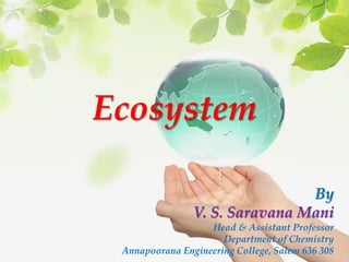 Ecosystem
By
V. S. Saravana Mani
Head & Assistant Professor
Department of Chemistry
Annapoorana Engineering College, Salem 636 308
 