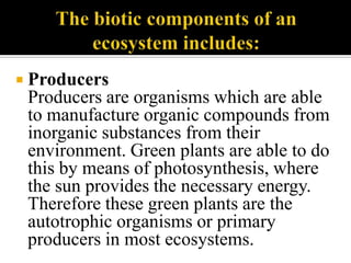 carnivores or meat eaters which are the secondary consumers; some carnivores are called predators which catch their prey, kill it and then eat it; others are called scavengers which usually eat what is left by the predators.Fig.8aAn image of a fox(a carnivore)Fig.8bAn image of a goat(a herbivore)