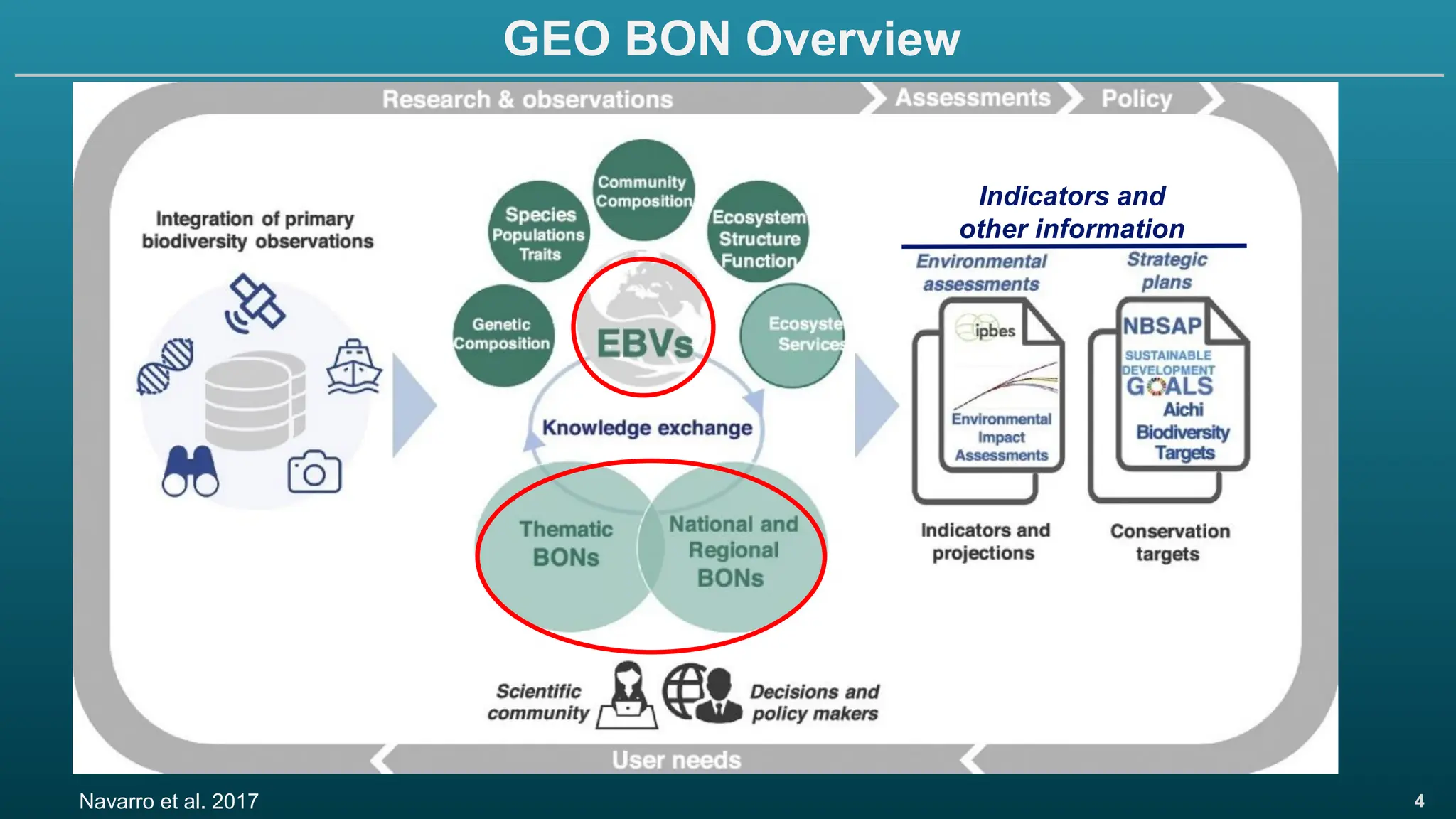 4
GEO BON Overview
Navarro et al. 2017
Indicators and
other information
 