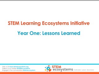STEM Learning Ecosystems Initiative
Year One: Lessons Learned
Visit us at www.stemecosystems.org
Follow us on Twitter @STE...