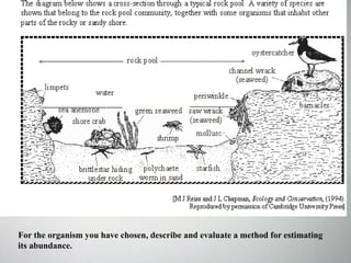 For the organism you have chosen, describe and evaluate a method for estimating
its abundance.
 