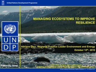 MANAGING ECOSYSTEMS TO IMPROVE RESILIENCE  Adriana Dinu, Regional Practice Leader Environment and Energy October 12th, 2010 Putoransky, Taimyr © 2010 UNDP. All Rights Reserved Worldwide. Proprietary and Confidential. Not For Distribution Without Prior Written Permission. 