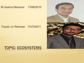 TOPIC: ECOSYSTEMS
M.Usama Mansoor 110603010
Faizan Ur Rehman 110703011
 