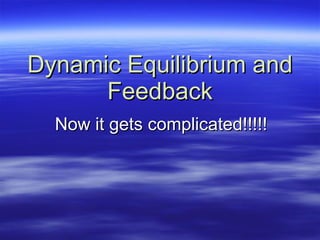 Dynamic Equilibrium and Feedback Now it gets complicated!!!!! 