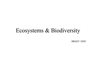 Ecosystems & Biodiversity
BBAEV 10201

 