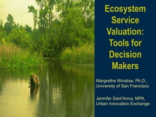 Ecosystem
Service
Valuation:
Tools for
Decision
Makers
Margrethe Winslow, Ph.D.,
University of San Francisco
Jennifer Sant’Anna, MPA,
Urban Innovation Exchange
 