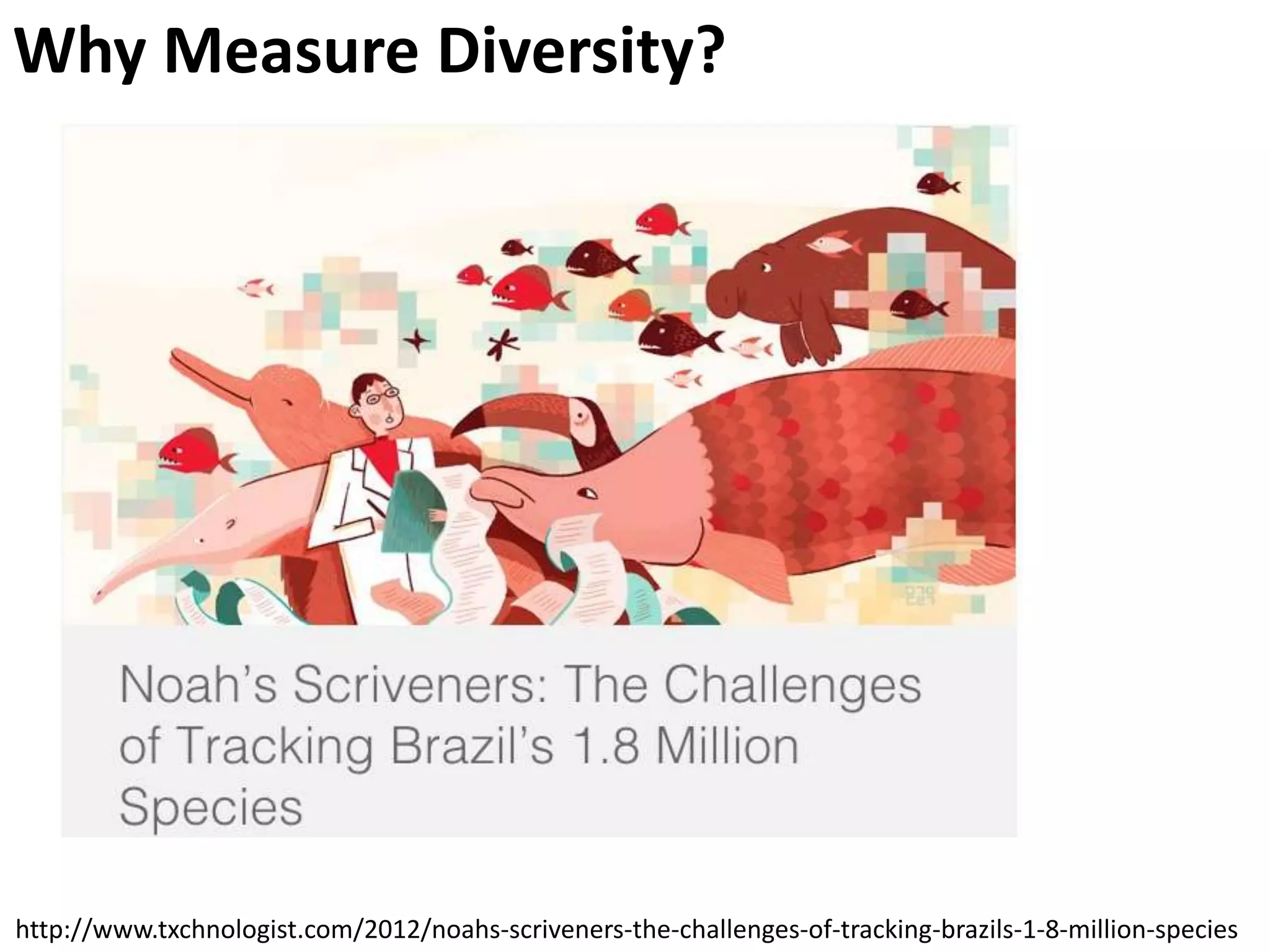 Why Measure Diversity?




http://www.txchnologist.com/2012/noahs-scriveners-the-challenges-of-tracking-brazils-1-8-million-species
 
