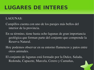 LUGARES DE INTERÉS Los lugares de interés más representativos de Campillos son: