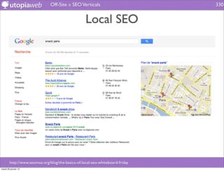 Off-Site » SEO Verticals                        330


                                                   Local SEO




        http://www.seomoz.org/blog/the-basics-of-local-seo-whiteboard-friday
mardi 29 janvier 13
 
