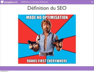 Déﬁnition » Un peu d’histoire   36


                            Déﬁnition du SEO




mardi 29 janvier 13
 