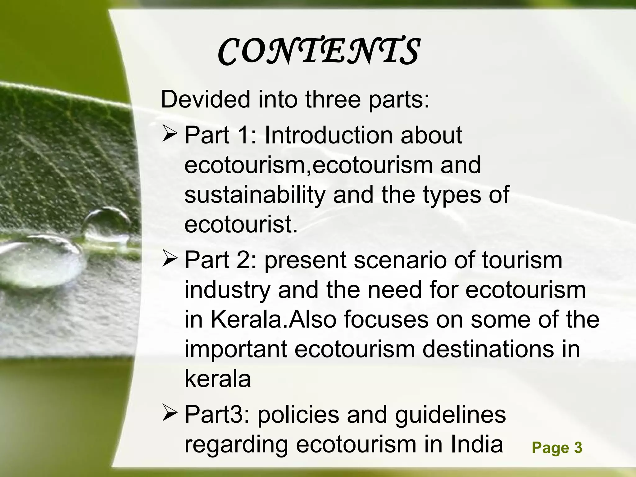 Eco tourism in kerala | PPT