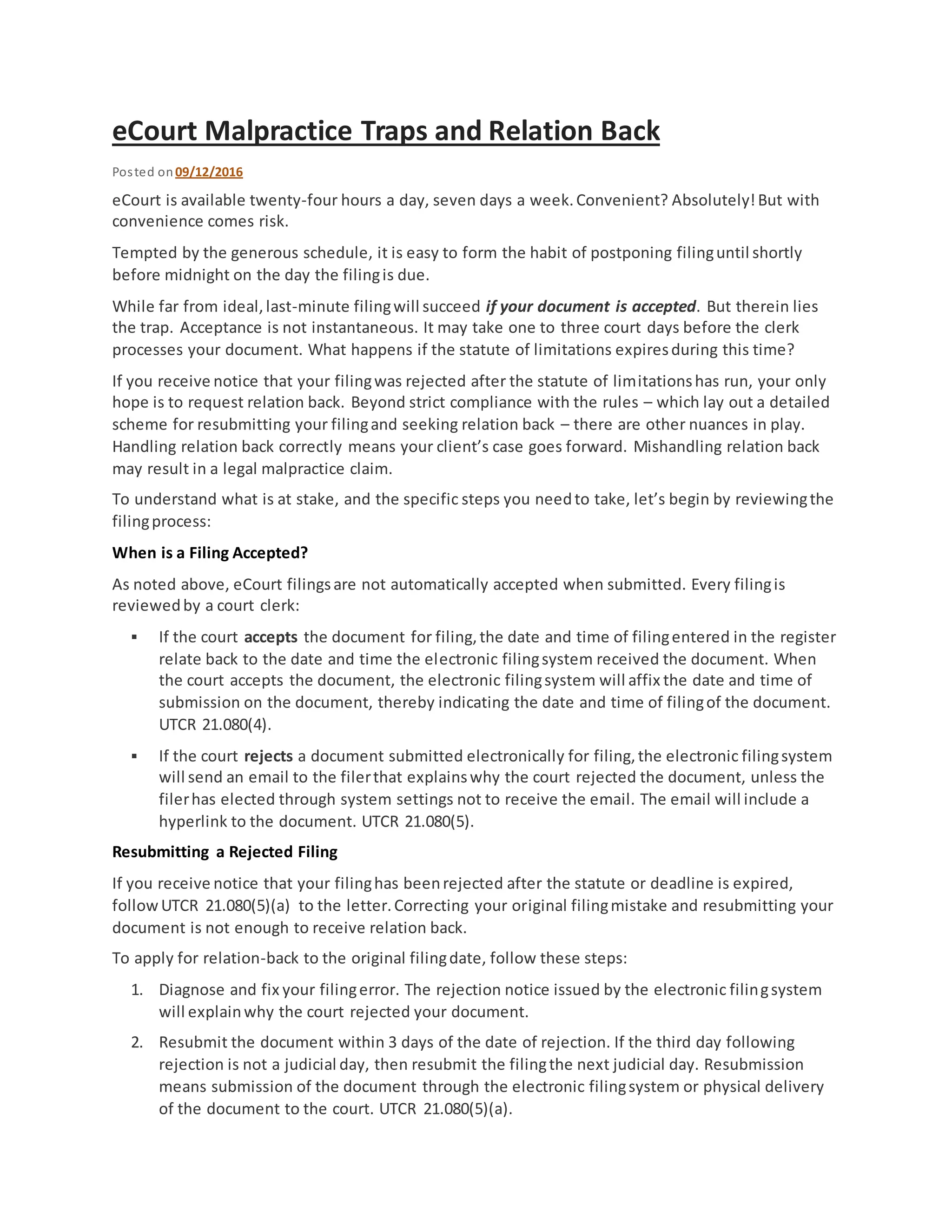 eCourt malpractice traps and relation back DOCX