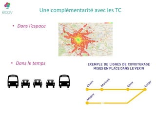 Une complémentarité avec les TC
• Dans l’espace
• Dans le temps
 