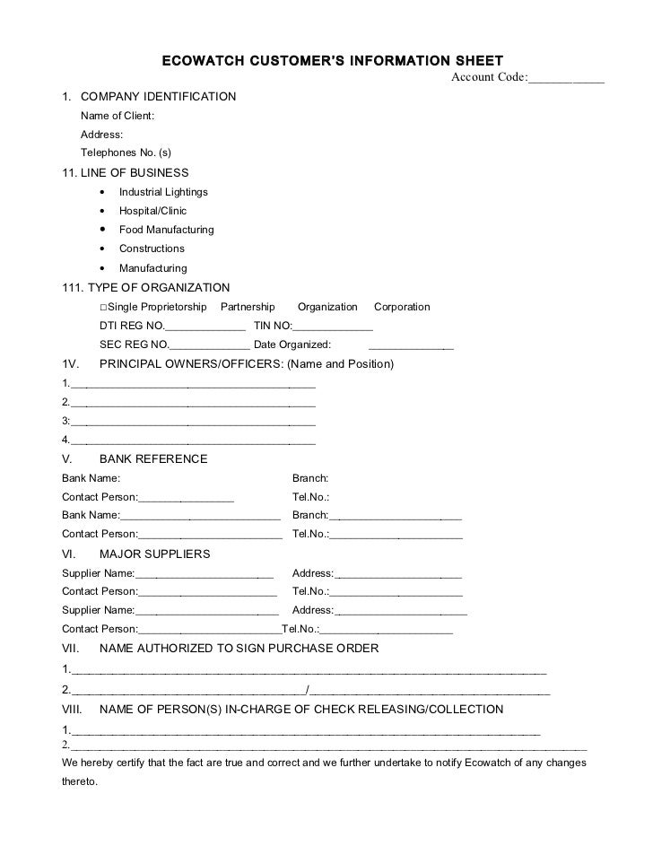 ecowatch customer information sheet customer information sheet