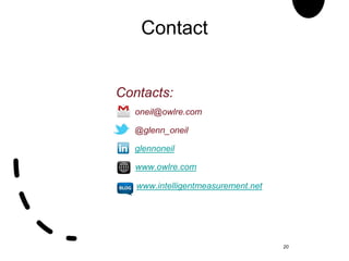 Contact
20
oneil@owlre.com
glennoneil
www.owlre.com
@glenn_oneil
Contacts:
www.intelligentmeasurement.net
 