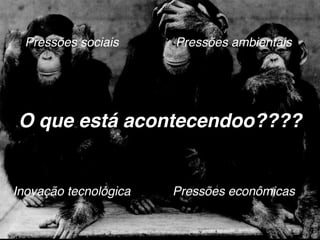 O que está acontecendoo????
Pressões sociais Pressões ambientais
Pressões econômicasInovação tecnológica
 
