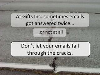 At Gifts Inc. sometimes emails got answered twice… … or not at all Don’t let your emails fall through the cracks. 