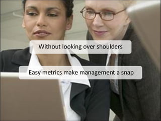 <ul><li>Without looking over shoulders </li></ul>Easy metrics make management a snap 