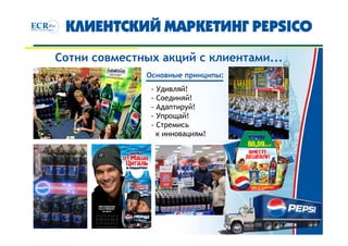 Сотни совместных акций с клиентами...
              Основные принципы:
               - Удивляй!
               - Соединяй!
               - Адаптируй!
               - Упрощай!
               - Стремись
                 к инновациям!
 