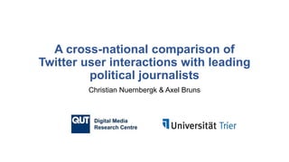 A cross-national comparison of
Twitter user interactions with leading
political journalists
Christian Nuernbergk & Axel Bruns
 
