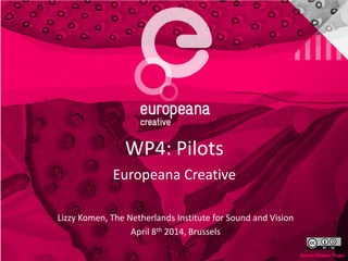 WP4: Pilots
Europeana Creative
Lizzy Komen, The Netherlands Institute for Sound and Vision
April 8th 2014, Brussels
 