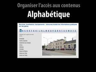 Organiser l’accès aux contenus
    Alphabétique
 