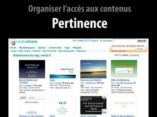 Organiser l’accès aux contenus
      Pertinence




              79
 