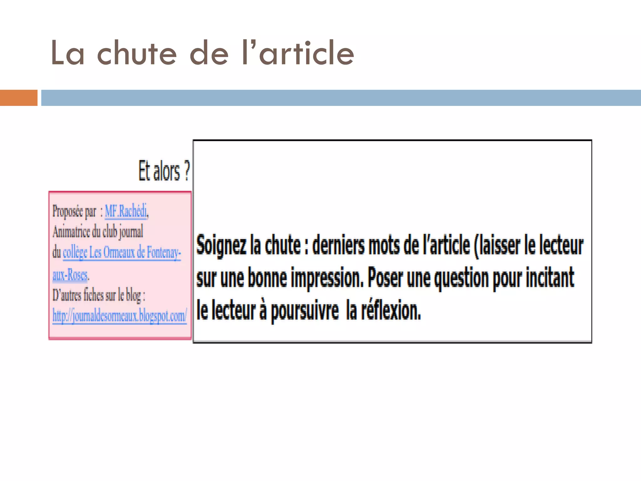 La chute de l’article