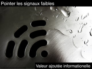Pointer les signaux faibles
Valeur ajoutée informationellehttp://www.flickr.com/photos/billselak/3051569295
 