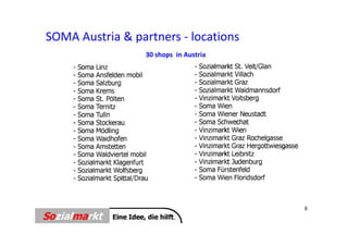 SOMA Austria & partners 
SOMA Austria & partners ‐ locations
                  30 shops in Austria
 