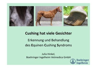 Cushing hat viele Gesichter
Erkennung und Behandlung
des Equinen Cushing Syndroms
Julia Hinkel,
Boehringer Ingelheim Vetmedica GmbH

 
