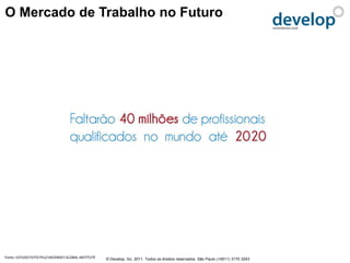O Mercado de Trabalho no Futuro




Fonte: ESTUDO FEITO PELO MCKINSEY GLOBAL INSTITUTE   © Develop, Inc. 2011. Todos os direitos reservados. São Paulo (+5511) 3170 3243
 