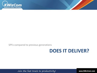 DOES IT DELIVER?
SPFx compared to previous generations
 