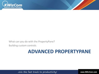 ADVANCED PROPERTYPANE
What can you do with the PropertyPane?
Building custom controls
 