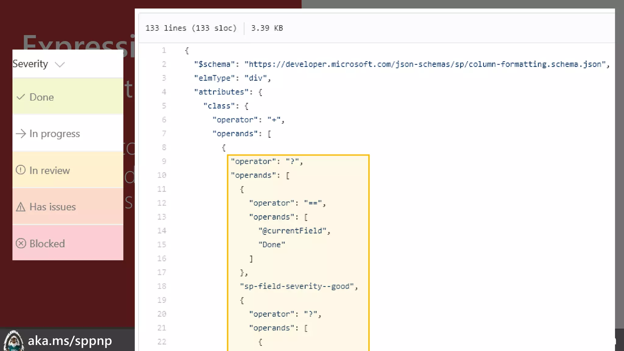 theChri sKent.c omaka.ms/sppnp
Expressions
• Abstract Syntax Tree
(AST)
• operator/operands
• Nest additional
expressions
• Excel-style expressions
• Single line
• Combine expressions
• Electrolytes
 
