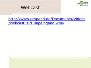 Webcast

http://www.ecspand.de/Documents/Videos
/webcast_zirl_sapeingang.wmv
 