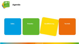 Agenda

Sales

Presales

Qualifizierung

Technik

 