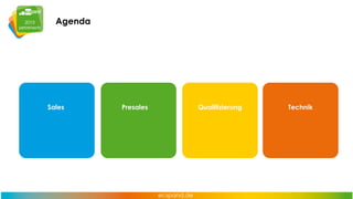 Agenda

Sales

Presales

Qualifizierung

Technik

 