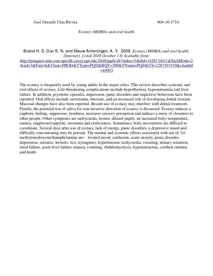 Ecstasy and oral health anotated bibliography