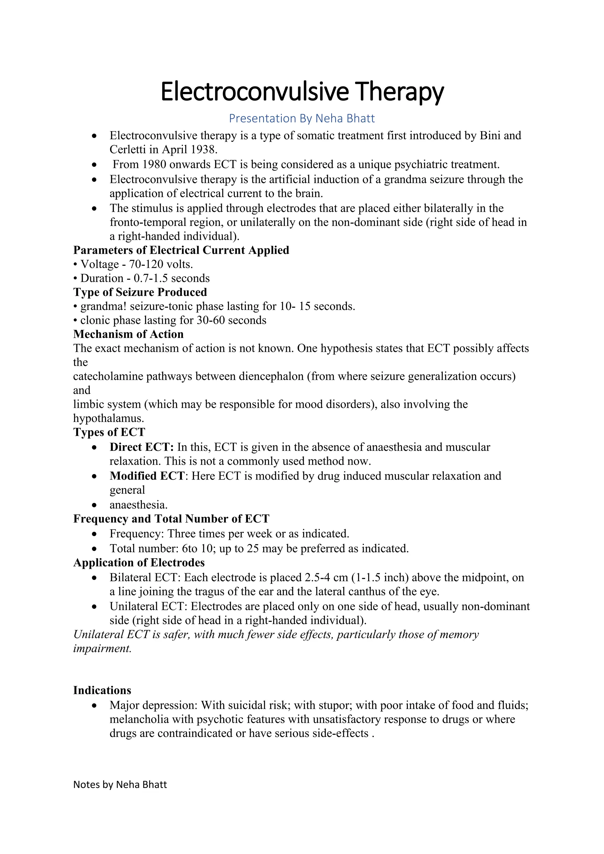 Electro Convulsive Therapy & Role of nurse | PDF