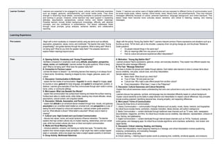 Learner Context: Learners are expected to be engaged by visual, cultural, and multimodal examples
such as images, gestures, advertisements, and social media posts. They show
strength in observing visual details, connecting examples to personal experiences,
and working in groups. However, some learners may need support in explaining
attitudes, assumptions, perspectives, cultural norms, and hidden meanings.
Possible barriers include limited background knowledge, difficulty with abstract
concepts, and low confidence in presentations. The lesson addresses these
through visual prompts, group analysis, sentence starters, and collaborative
reporting.
Grade 11 learners are active users of digital platforms and are exposed to different forms of communication such
as social media posts, videos, memes, online trends, news, literary texts, and advertisements. They may interpret
messages differently because of culture, personal experience, language background, and online exposure. This
lesson helps them become more culturally aware, sensitive, and critical in listening, reading, and viewing
messages.
Learning Experience.
Pre-Lesson: -Begin with a short vocabulary or crossword activity using key terms such as attitude,
assumption, perspective, values, norms, and multimodal. The teacher then asks “Anong
pinapahiwatig?” and guides learners through the questions: What is being said? What is
not being said? What do you think the speaker really feels? This prepares learners to
explore hidden meanings beyond words.
-Begin with the activity “Anong Ibig Sabihin Nito?” Learners interpret common Filipino expressions and situations such as a
thumbs-up emoji, TikTok trend, pat on the shoulder, a jeepney driver not giving change yet, and the phrase “Bahala ka.”
Guide questions:
 Do people interpret things in the same way?
 Why do meanings differ from one person to another?
 How do culture and personal experiences affect interpretation?
Flow: A. Opening Activity: Vocabulary and “Anong Pinapahiwatig?”
-facilitate a crossword or vocabulary recall using attitude, assumption, perspective,
values, norms, and multimodal. Learners answer the guide questions: What is being
said? What is not being said? What does the speaker really feel?
B. Connection to Previous Lesson
-connect the lesson to Session 1 by reminding learners that meaning is not always found
in literal words. Sometimes, meaning is shaped by tone, images, gestures, space, and
culture.
C. Discussion: Communication Is Multimodal
- explain the five modes of communication: linguistic for words, visual for images, aural
for sounds or voice, gestural for body language, and spatial for arrangement, position, or
distance. Learners give examples of how they communicate through each mode in school,
home, online, or community settings.
D. Mini-Lesson: What Lies Beneath Our Words?
- explain that communication has surface-level meaning and below-the-surface meaning.
Surface level refers to visible words, while hidden meaning may include attitudes, values,
assumptions, cultural context, and unspoken beliefs.
E. Discussion: Attitude, Assumption, and Perspective
- explain that attitude is an emotional stance revealed through tone, visuals, and gestures;
assumption is an unverified belief treated as universal truth; and perspective is a way of
seeing the world shaped by culture and experience. Learners answer guide questions
such as: What attitude is shown? What belief is assumed? Whose voice is heard or
missing?
F. Cultural Lens: High-Context and Low-Context Communication
- discuss how values, norms, and social dynamics influence interaction. The teacher
explains that high-context cultures rely on implied meaning, relationships, and non-verbal
cues, while low-context cultures rely more on direct and explicit communication.
G. Media and Visual Meaning Check
- introduce selection, omission, and framing as media bias types. The teacher also
explains how camera angles shape perception: a high angle may make a subject appear
weak or vulnerable, while a low angle may make a subject appear powerful or dominant.
H. Group Activity: Multimodal Detectives
A. Motivation: “Anong Ibig Sabihin Nito?”
-Learners analyze Filipino expressions, gestures, emojis, and everyday situations. They explain how different people may
interpret the same message differently.
B. Pre-Test: “Message Detectives”
The class is divided into groups and rotates through stations. Each station asks learners to solve or answer items about
source credibility, viral posts, cultural clues, and emoji interpretation.
Sample stations include:
● News check: What should you check first?
● True or False: “All viral posts are true.”
● Cultural clue: Why might a joke offend people from another culture?
● Emoji interpretation: What does 🙏 mean in the Philippines?
C. Discussion: Cultural Awareness and Cultural Sensitivity
-Explain that cultural awareness means understanding that one’s own cultural lens is only one of many ways of seeing the
world.
-Learners discuss how gestures, symbols, and language may be interpreted differently based on cultural background.
-Explain cultural sensitivity as the ability to adapt behavior and interpretation to respect cultural differences. Key principles
include avoiding judgment, identifying personal bias, showing empathy, and respecting differences.
D. Mini-Lesson: Forms of Communication
-Discuss the three forms of communication:
1. Literary Communication — communication through literature such as poetry, novels, drama, memoirs, and biographies.
Its critical focus includes theme, symbolism, character motivation, literary devices, and author’s background.
2. Media Communication — content distributed through traditional mass channels such as TV news, radio, newspapers,
documentaries, magazines, and films. Its critical focus includes source credibility, bias detection, representation, omission of
facts, framing, and gatekeeping.
3. Digital Communication — content distributed through internet-based channels such as TikTok, Facebook, podcasts,
online games, and messaging apps. Its critical focus includes algorithms, echo chambers, authenticity, viral content, and
digital identity.
E. Discussion: Critical Listening, Reading, and Viewing
-Explain that interpretation means assigning meaning to a message, and critical interpretation involves questioning,
analyzing, contextualizing, and evaluating messages.
-Introduce the three critical skills:
● Critical Listening — listening beyond spoken words by analyzing tone, credibility, emotional appeals, and omissions.
 