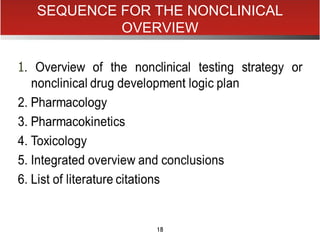 18
SEQUENCE FOR THE NONCLINICAL
OVERVIEW
 