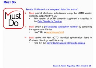 26Gautam G. Halder– Regulatory Affairs 6/12/2018
MUST DO
See the Guidance for a *complete* list of the “musts”
Ø Must subm...