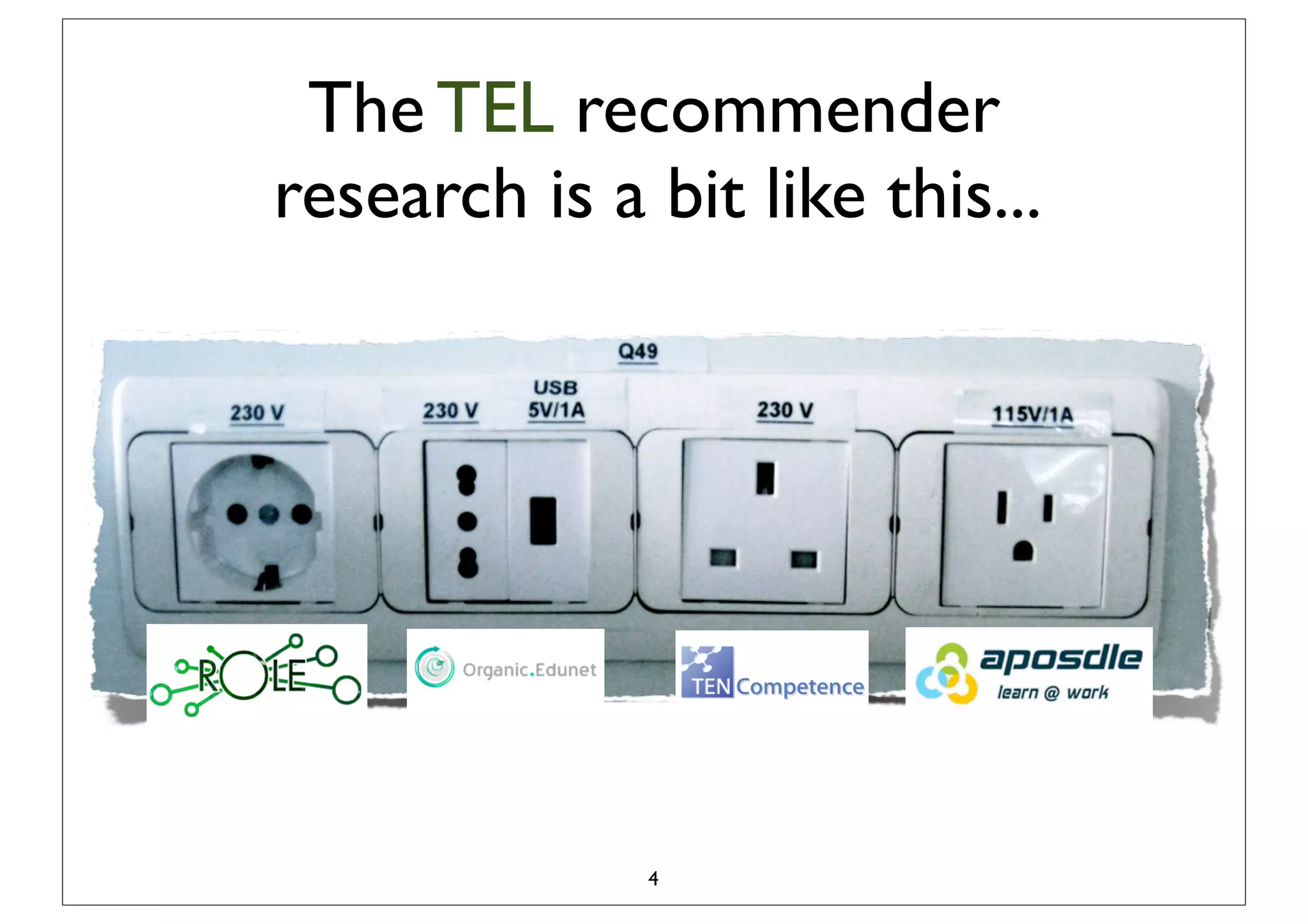 The TEL recommender
research is a bit like this...




              4
 