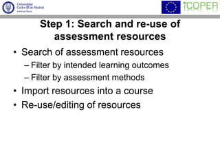 Big pictureAssessment resourcesShareRe-useLearning outcomes orientedUsage of standards and specificationsIMS QTI 1.2 profileICOPER LOM profile