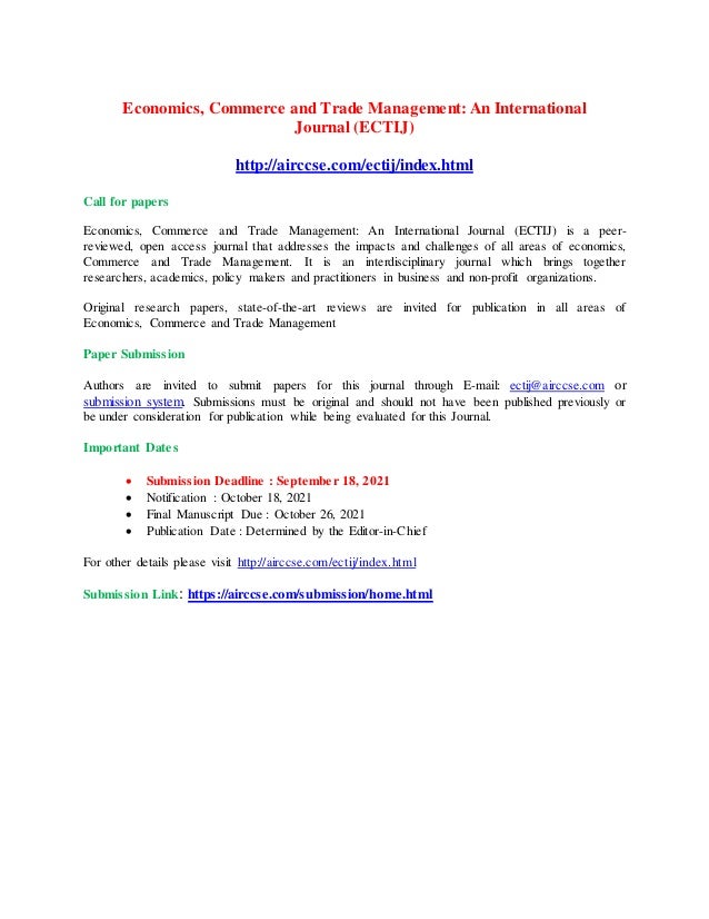 Economics, Commerce and Trade Management: An International Journal (Eu2026